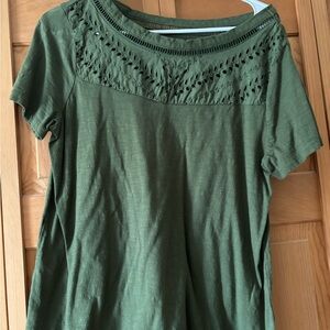 Olive Lace Accent Women's Long Sleeve Top